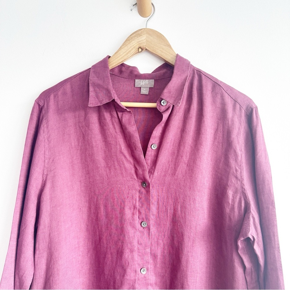 J. Jill Linen Top Button Front Long Sleeve Mauve Medium - Picture 2 of 7